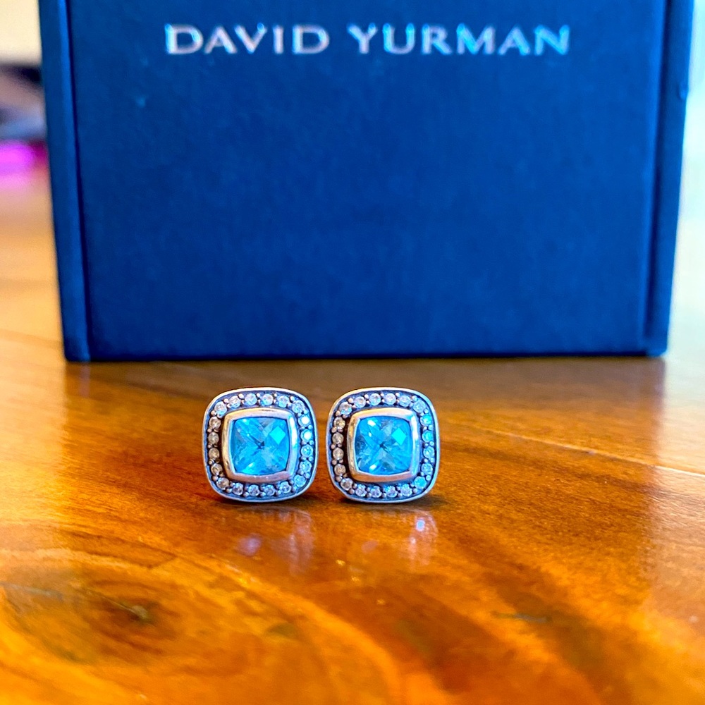 David Yurman Albion Stud Earrings with Diamonds - Blue Topaz